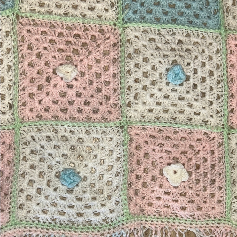 Handmade Crochet Baby Blanket in Pastel Blue, Pink, Cream - Picture 2 of 3
